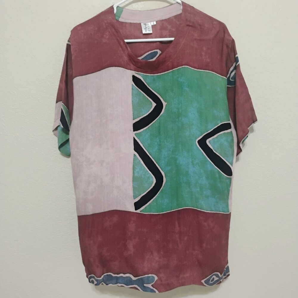 Rain Abstract Print Top S Multicolor Oversized Boxy Short Sleeve